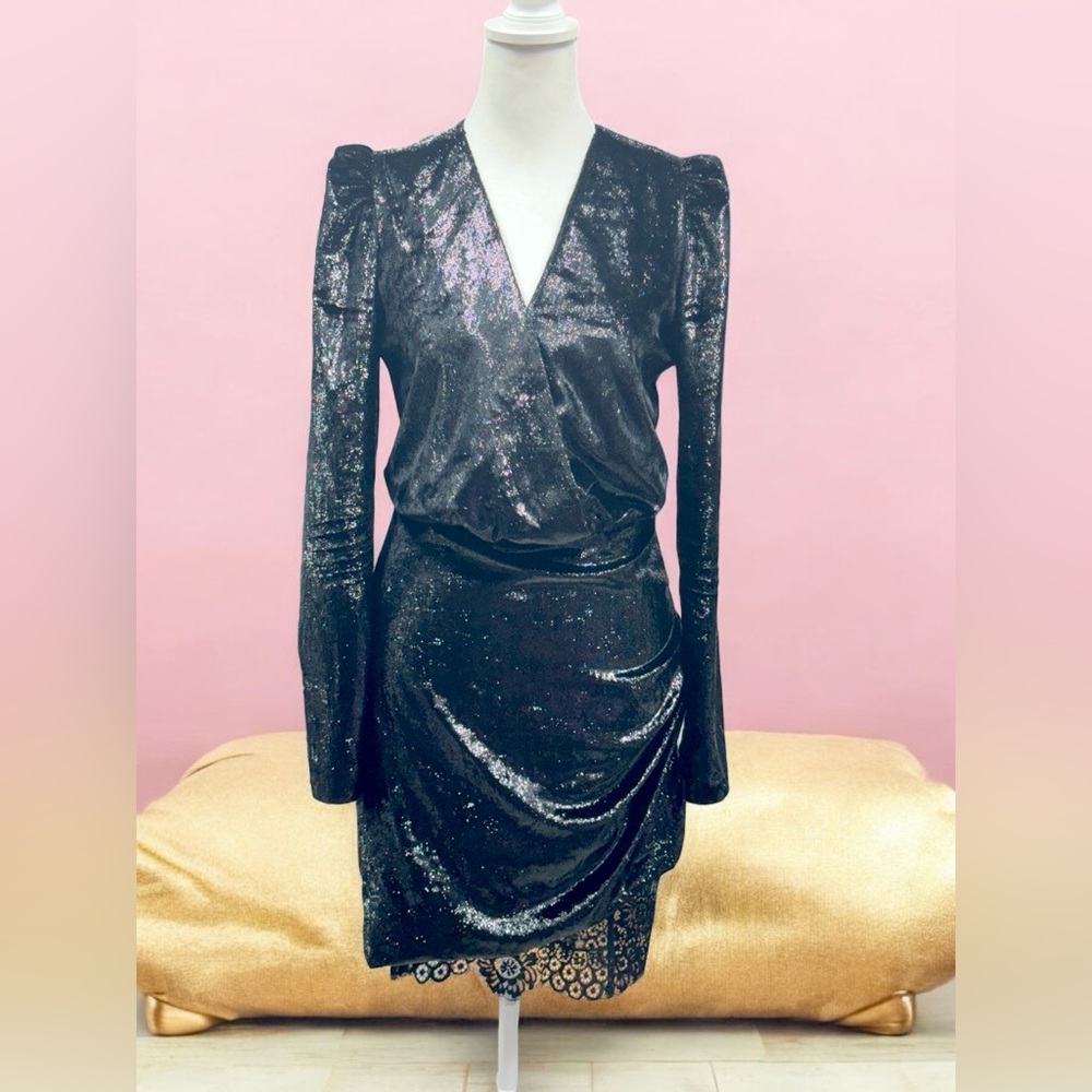 Pinko Wet– Look Velvet River Dress With Lace Detail Size 2